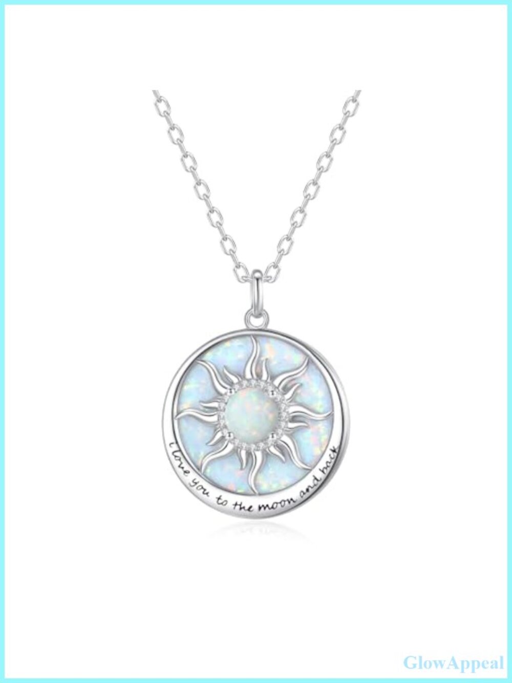 Sunflower Pendant Necklace 925 Sterling Silver Opal Engraved 16+2 Inch